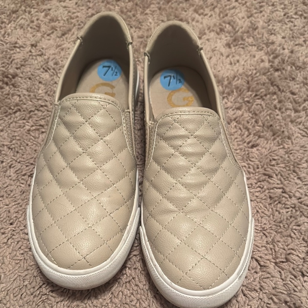 Quilted Beige Slip-On Sneakers